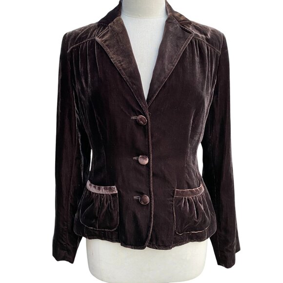Y2K Velvet Tailored Blazer Brown Dark Academia Holiday Event Whimisigoth-8 - Picture 9 of 16